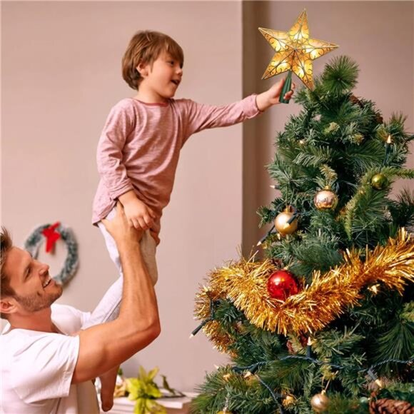 Gold Christmas Tree Topper Star Lights 9.5 Inch 3D Double Sided Xmas Decor - Picture 4 of 7